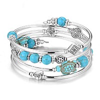 Bulinlin Layered Wrap Bangle Turquoise Bracelet Bead Bracelet With Natural Agate Stone Gifts For Women 17Turquoise Turtle B