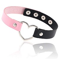 Ethoon Dual Color Love Heart Pu Leather Choker Necklace Goth Choker Collar Chain Black Pink