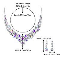 Brilove Wedding Bridal Necklace Earrings Jewelry Set For Women Austrian Crystal Teardrop Cluster Statement Necklace Dangle Earri