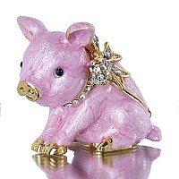 Yu Feng Cute Piggy Jewelry Trinket Box Hinged Collectible Crystal Jeweled Pig Decor Animal Figurines