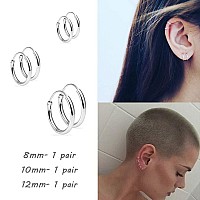 Sterling Silver Hoop Earrings For Women Men Girls Hypoallergenic Cartilage Earring Endless Small Hoop Earrings Set 3 Pairs Tra