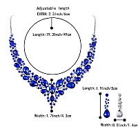 Brilove Wedding Bridal Necklace Earrings Jewelry Set For Women Austrian Crystal Teardrop Cluster Statement Necklace Dangle Earri