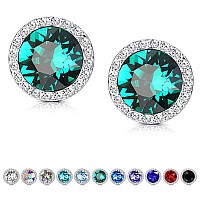 Kesaplan Sterling Silver Crystals Stud Earrings For Women Made Of Austria Crystals Roundcut Rhinestone Halo Stud Earrings Hyp