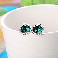 Kesaplan Sterling Silver Crystals Stud Earrings For Women Made Of Austria Crystals Roundcut Rhinestone Halo Stud Earrings Hyp