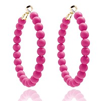 Zenzii Colorful Beaded Big Circle Hoop Fashion Earrings For Women Hot Pink