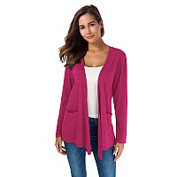 Towncat Cardigans For Women Loose Casual Long Sleeved Open Front Breathable Cardigans With Pocket Rosered M