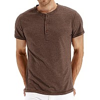 Pegeno Mens Casual Slim Fit Short Sleeve Henley Tshirts Cotton Shirts Us Small 01 Vgbrown