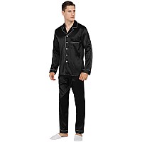 Yimanie Mens Silk Satin Pajamas Set Classic Sleepwear Loungewear Large Black