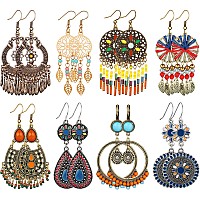 8 Pairs Bohemian Earrings For Women Dangle Earrings Retro Metal Hollow Earrings Boho Hoop Earrings Set Vibrant Style