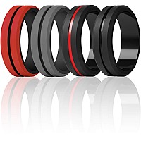 Thunderfit Silicone Wedding Rings For Men 4 Rings Black Red Red Black Black Grey Black 9510 198Mm