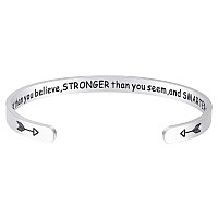 Fesciory Inspirational Bracelets For Womenstainless Steel Engraved Personalized Positive Mantra Quote Keep Going Cuff Bangle Co