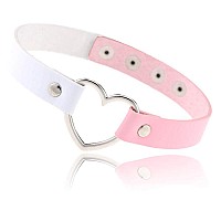 Ethoon Dual Color Love Heart Pu Leather Choker Necklace Goth Choker Collar Chain White Pink