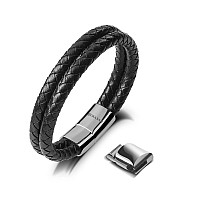 Serasar Bracelets For Boys 17Cm Silver Giftbox Genuineleather Cowhide Braided Adjustable Magneticclasp Multilayer Jewellery