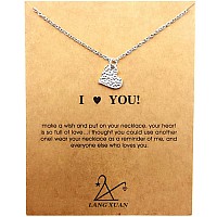 Lang Xuan Friendship Lotus Necklace Good Luck Butterfly Pendant Chain Necklace With Message Card Gift Card For Women Girl