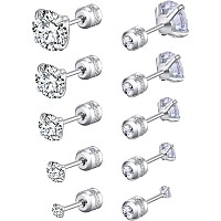 5 Pairs Stud Earrings Sethypoallergenic Double Round Cubic Zirconia Stainless Steel Cz Earrings 26Mm Menwomenboys Girls