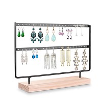 Vergilius Earrings Organizer Jewelry Holder Display Wood Stand 2 Layers Black