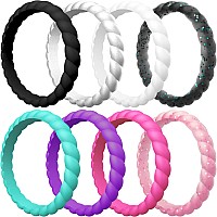 Thunderfit Thin Braided Silicone Wedding Rings For Women Jet Black White Black Teal Glitter Grape Purple Rose Pink Teal P