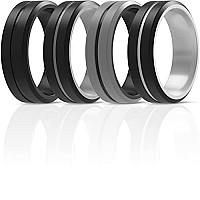 Thunderfit Silicone Wedding Rings For Men 2 Layers Black Blacksilver Blackgrey Greyblack 9510 198Mm