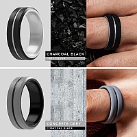 Thunderfit Silicone Wedding Rings For Men 2 Layers Black Blacksilver Blackgrey Greyblack 9510 198Mm