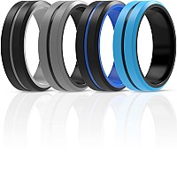 Thunderfit Silicone Wedding Rings For Men 2 Layers Blackroyal Blue Blackgrey Blackblue Greyblack 9510 198Mm