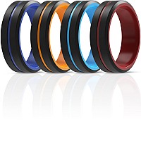 Thunderfit Silicone Wedding Rings For Men 2 Layers Blackorange Blackred Blackblue Blackroyal Blue 10511 206Mm