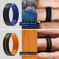 Thunderfit Silicone Wedding Rings For Men 2 Layers Blackorange Blackred Blackblue Blackroyal Blue 10511 206Mm