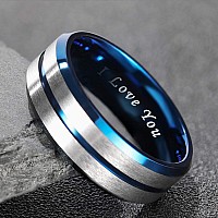 Greenpod 8Mm Tungsten Ring For Men Blue Thin Groove Line Dome Brushed Engraved I Love You Comfort Fit Wedding Band Size 135