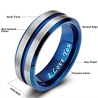 Greenpod 8Mm Tungsten Ring For Men Blue Thin Groove Line Dome Brushed Engraved I Love You Comfort Fit Wedding Band Size 135