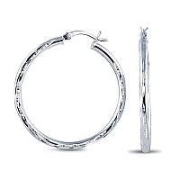 Charmsy 925 Sterling Silver Diamondcut Hoop Earrings 25Mm Tube Medium Italian Classic Clicktop For Women 35Mm