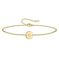 Ovian Initial Charm Bracelet For Women 18K Gold Plated Stainless Steel Coin Disc Engraved Letter C Bracelet Personalized Monogra