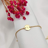 Ovian Initial Charm Bracelet For Women 18K Gold Plated Stainless Steel Coin Disc Engraved H Letter Bracelet Personalized Monogra