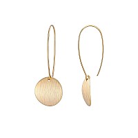 Statement Long Gold Round Dangling Earrings For Women Lightweight Circle Disc Coin Geometric Flat Brushed 18K Gold Plated Dangle