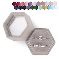 Designster Velvet Ring Box Hexagon Premium Gorgeous Vintage Double Ring Display Holder With Detachable Lid For Proposal Engag