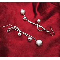 Comelyjewel 1Pair Silver Earring Jewellery Woman Bohemian Style Sparkling Beads Long Pendant Ear Studs Dangle Lady Earring Lady