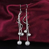 Comelyjewel 1Pair Silver Earring Jewellery Woman Bohemian Style Sparkling Beads Long Pendant Ear Studs Dangle Lady Earring Lady