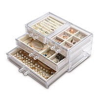 Frebeauty Acrylic Jewelry Box 4 Drawersclear Jewelry Organizer Velvet Rings Necklaces Earring Bracelets Display Case Stand Hold