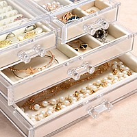 Frebeauty Acrylic Jewelry Box 4 Drawersclear Jewelry Organizer Velvet Rings Necklaces Earring Bracelets Display Case Stand Hold