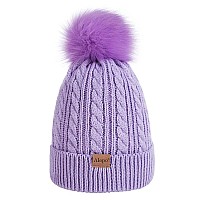 Kids Winter Beanie Hat Childrens Warm Fleece Lined Knit Thick Ski Cap With Pom Pom For Boys Girls Purple