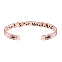 Joycuff Wake Up Kick As Repeat Rose Gold Bracelet Inspirational Feminist Women Jewelry Funny Gift For Sister Wife Mom Daughter