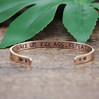 Joycuff Wake Up Kick As Repeat Rose Gold Bracelet Inspirational Feminist Women Jewelry Funny Gift For Sister Wife Mom Daughter