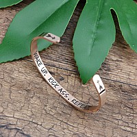 Joycuff Wake Up Kick As Repeat Rose Gold Bracelet Inspirational Feminist Women Jewelry Funny Gift For Sister Wife Mom Daughter