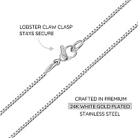 Kisper 24K White Gold Box Chain Necklace Thin Dainty White Gold Plated Stainless Steel Jewelry For Women Men With Lobster