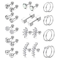 Yadoca 13 Pairs Stainless Steel Cartilage Stud Earrings For Men Women Helix Tragus Cz Barbell Conch Piercing Earrings Ear Hoop E