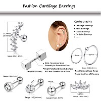 Yadoca 13 Pairs Stainless Steel Cartilage Stud Earrings For Men Women Helix Tragus Cz Barbell Conch Piercing Earrings Ear Hoop E