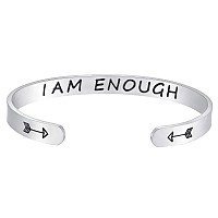 Fesciory Inspirational Bracelets For Womenstainless Steel Engraved Personalized Positive Mantra Quote Keep Going Cuff Bangle Co