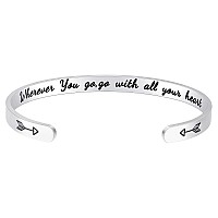 Fesciory Inspirational Bracelets For Womenstainless Steel Engraved Personalized Positive Mantra Quote Keep Going Cuff Bangle Co