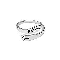 Faith Cross Sterling Silver Open Statement Rings Adjustable Minimalist Hope Love Eternity Wedding Band Promise Ring Wrap Finger