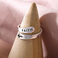 Faith Cross Sterling Silver Open Statement Rings Adjustable Minimalist Hope Love Eternity Wedding Band Promise Ring Wrap Finger