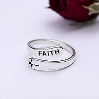 Faith Cross Sterling Silver Open Statement Rings Adjustable Minimalist Hope Love Eternity Wedding Band Promise Ring Wrap Finger