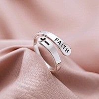 Faith Cross Sterling Silver Open Statement Rings Adjustable Minimalist Hope Love Eternity Wedding Band Promise Ring Wrap Finger